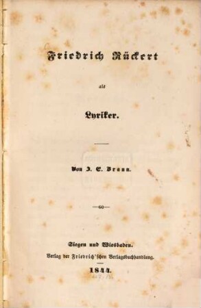 Friedreich Rückert als Lyriker