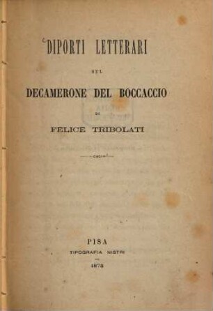 Diporti letterari sul decamerone del Boccaccio