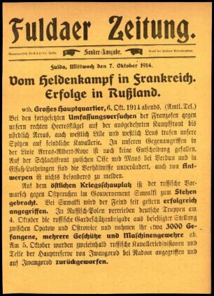 Erste Ausgabe vom Mittwoch, den 07. Oktober 1914.