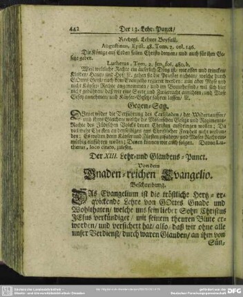 Der XIII. Lehr- und Glaubens-Punct. Von dem Gnaden-reichen Evangelio