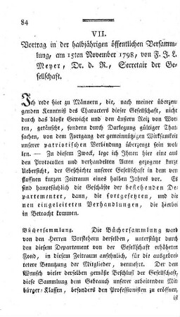 VII. Vortrag in der halbjährigen öffentlichen Versammlung, am 15ten November 1798