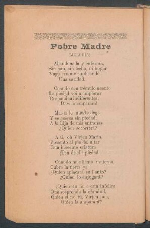 Pobre madre : (Melodía)