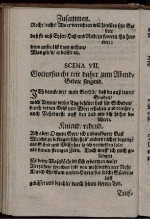 Scena VII. Gottesfurcht trit daher zum Abend-Gebete singend