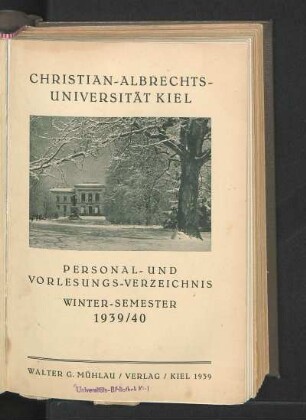 WS 1939/40: Personal- und Vorlesungs-Verzeichnis Winter-Semester 1939/40