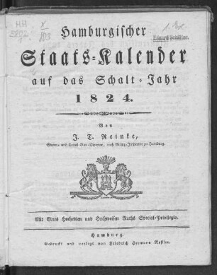 1824: Hamburgischer Staats-Kalender : auf das Jahr