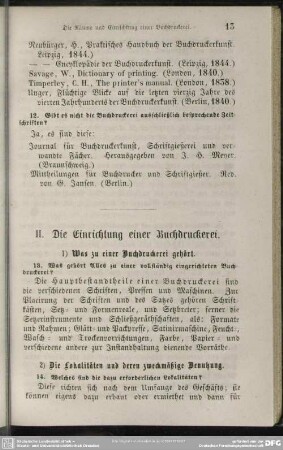 II. Die Einrichtung einer Buchdruckerei