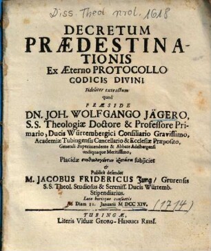 Decretum Praedestinationis Ex Aeterno Protocollo Codicis Divini Fideliter extractum