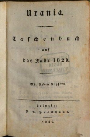 Urania : Taschenbuch auf das Jahr ..., 1829