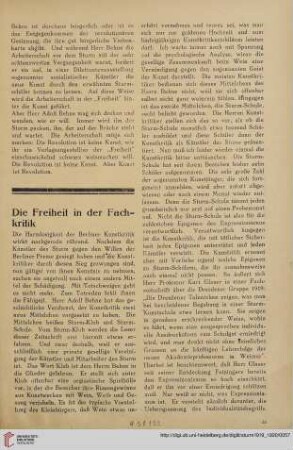 Die Freiheit in der Fachkritik