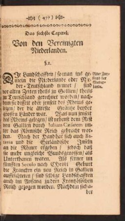 Das sechste Capitel. Von den Vereinigten Niederlanden.