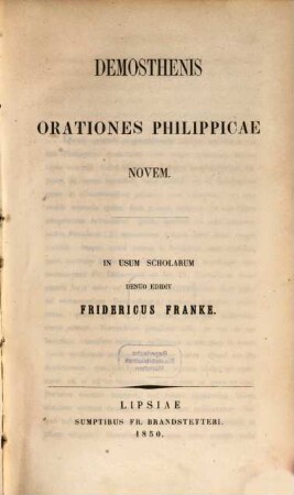 Demosthenis orationes philippicae novem