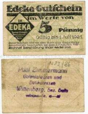 Notgeldschein, Edeka, 5 Pfennig