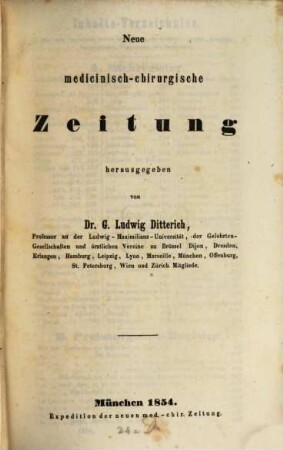 Neue medicinisch-chirurgische Zeitung. 1854