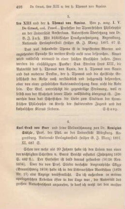 498-501 [Rezension] Stölzle, Remigius, Karl Ernst von Baer und seine Weltanschauung