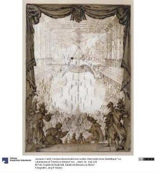 Kompositionsstudie zum ersten Intermezzo einer Ballettoper "La Liberazione di Tirenno e d'Arnea" von Andrea Salvadori: der Riese Tifeo unter dem Berg Ischia