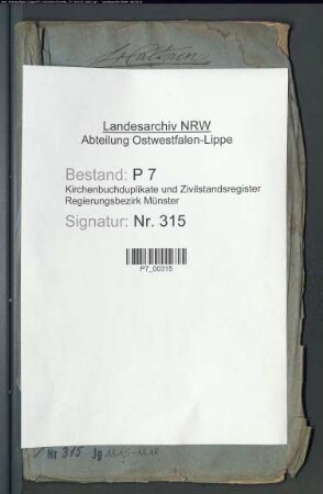 Kirchenbuchduplikat der katholischen Gemeinde in Haltern (GHT 1815-1860). (Gemeinde: Haltern, katholische Gemeinde )