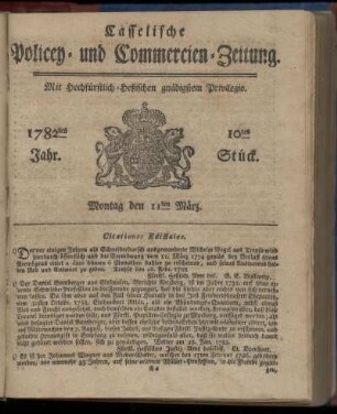 10tes Stueck, Montag den 11ten Maerz. 1782