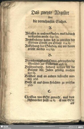 Das zweyte Register über die vornehmsten Sachen