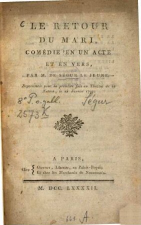 Le retour du mari : comédie en un acte et en vers