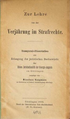 Zur Lehre von der Verjährung im Strafrechte