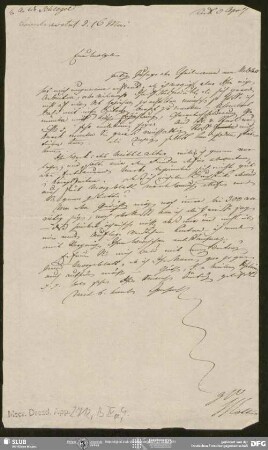Eigenh. Brief von Johann Friedrich von Cotta an August Wilhelm von Schlegel, Tübingen, 09.04.1807