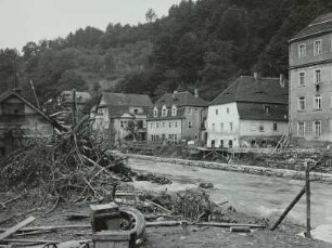 Müglitztal. Glashütte mit zerstörtem Müglitzbett nach der Unwetterkatastrophe 8./9. Juli 1927