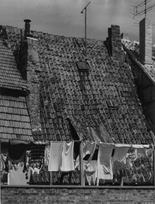 Stralsund. Wäsche auf einem Altan in der Altstadt