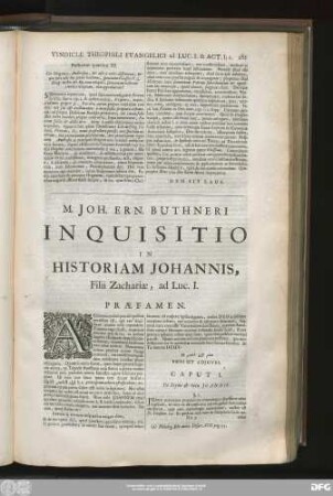 M. Ioh. Ern. Buthneri Inquisitio In Historiam Iohannis, Filii Zachariae, ad Luc. I.