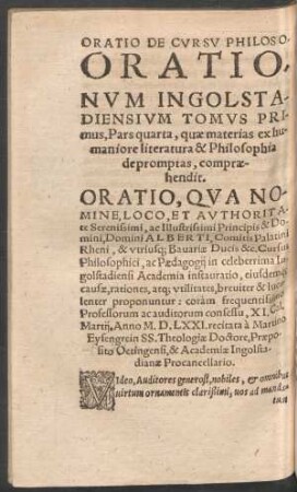 Orationum Ingolstadiensium Tomus Primus, Pars quarta ...
