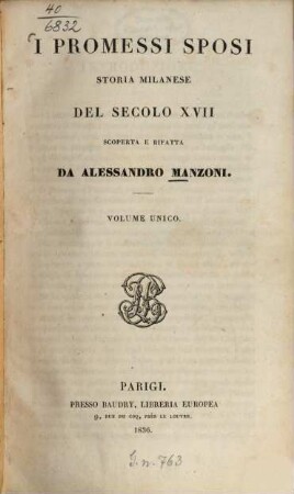 I promessi sposi : storia milanese del secolo XVII