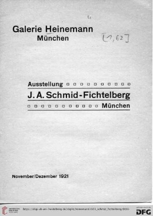 Ausstellung J. A. Schmid-Fichtelberg, München : November/Dezember 1921