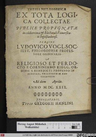 Theses Philosophicae Ex Tota Logica Collectae