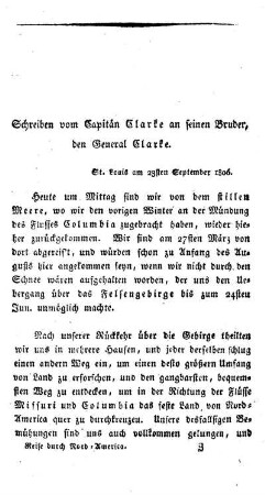 Schreiben vom Capitän Clarke an seinen Bruder, den General Clarke.