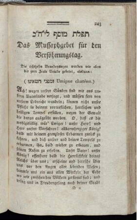 Das Mussaphgebet für den Versöhnungstag.