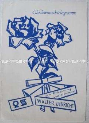 Vordruck eines Glückwunschtelegramms zum 70. Geburtstag von Walter Ulbricht (blanko)