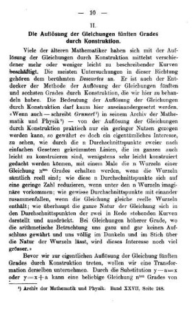 II. Die Auflösung der Gleichungen fünften Grades durch Konstruktion.