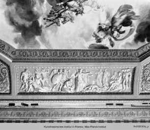 Deckendekoration mit mythologischen Szenen und Jahreszeiten : Mythologische Szenen mit Prometheus und Minerva : Epimetheus und Pandora?