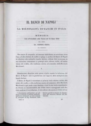 Il Banco Di Napoli O La Moltiplicità De' Banchi In Italia