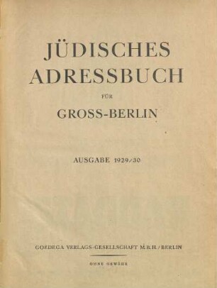 1929/1930: Jüdisches Adressbuch für Gross-Berlin
