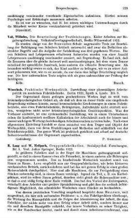 223, Wilhelm Voß. Die Beurteilung der Testleistungen. 1922