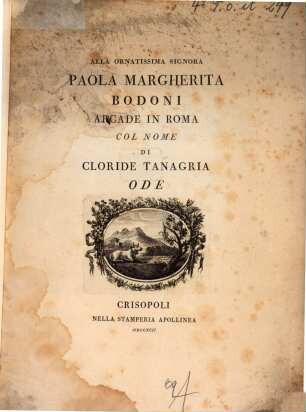 Oda alla orn. Sign. Pa. Margh. Bodoni