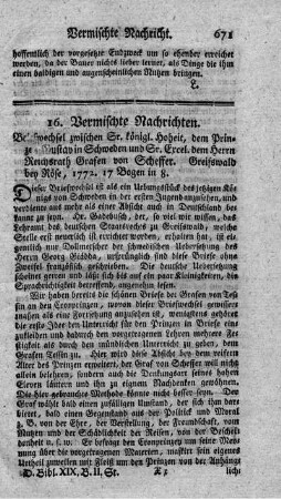Briefwechsel zwischen Sr. königl. Hoheit, dem Prinzen Gustav in Schweden und Sr. Excel. dem Herrn Reichsrath Grafen von Scheffer.