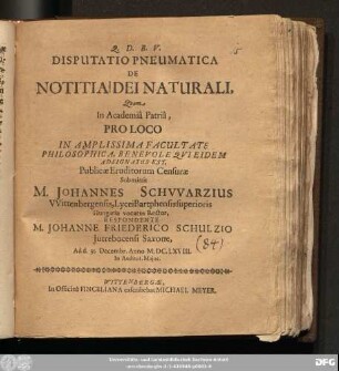 Disputatio Pneumatica De Notitia Dei Naturali