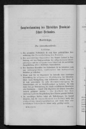 Hauptversammlung des Rheinischen Provinzial-Lehrer-Verbandes. Vorträge: