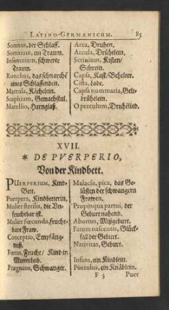 XVII. De Pverperio, Von der Kindbett.