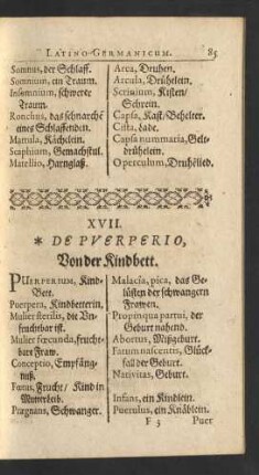 XVII. De Pverperio, Von der Kindbett.