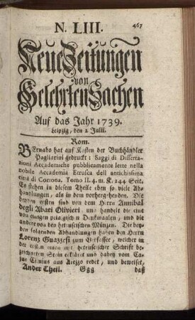 N. LIII. Leipzig, den 2 Julii. - N. LXI. Leipzig, den 30 Julii.