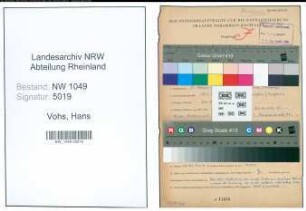 Entnazifizierung Hans Vohs , geb. 27.10.1908 (Bueroangestellter)