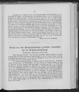 Bericht der vom Provinziallandtage gewählten Kommission für die Groß-Hamburg-Frage.
