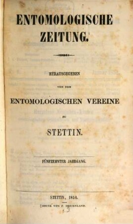 Entomologische Zeitung. 15, 15. 1854